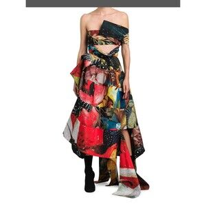$5700 Alexander Mcqueen Bosch Print Strapless Tiered Gown Dress Size 46 / US 10